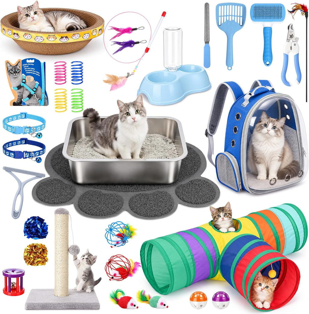 Kit de inicio de gatito de 31 piezas para interiores, color azul