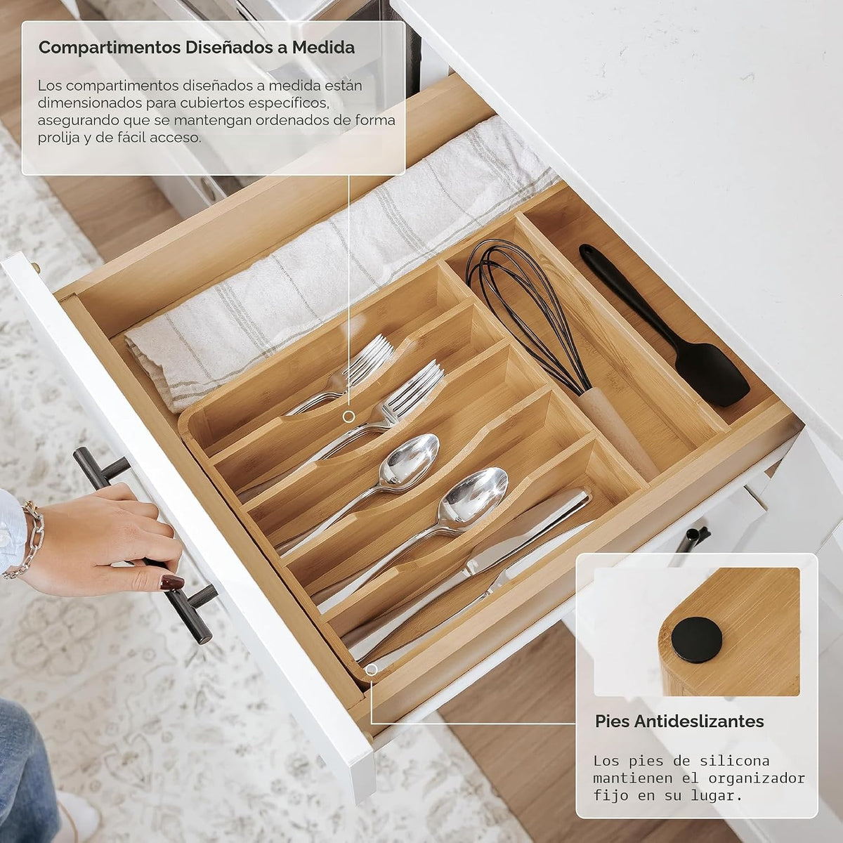 Organizador de cubiertos y utensilios, fijo de 10.5 pulgadas