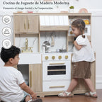 Cocina de madera para niños con luces y sonidos, diseño moderno