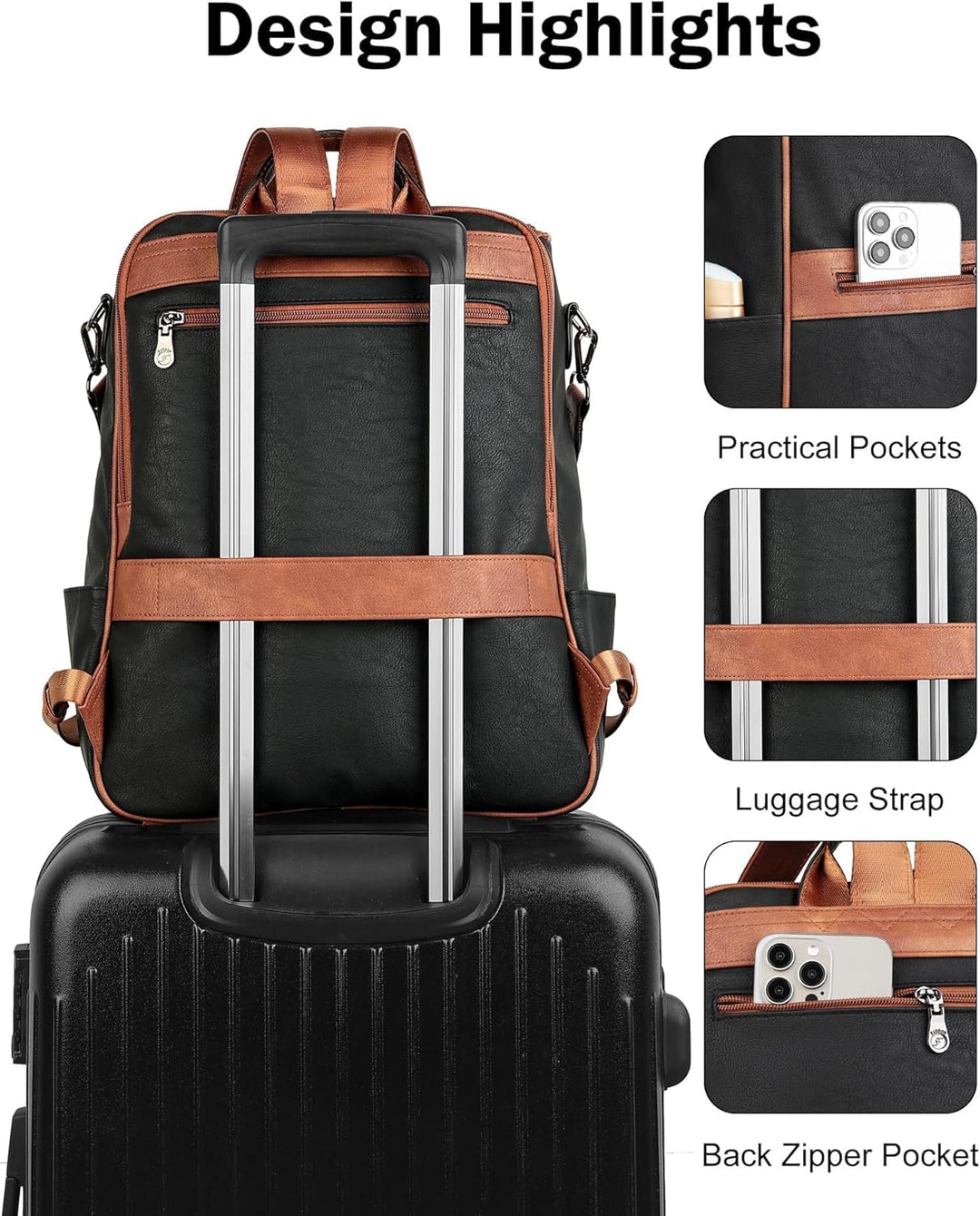 FADEON Mochila para laptop para mujer de cuero, mochila de viaje co...