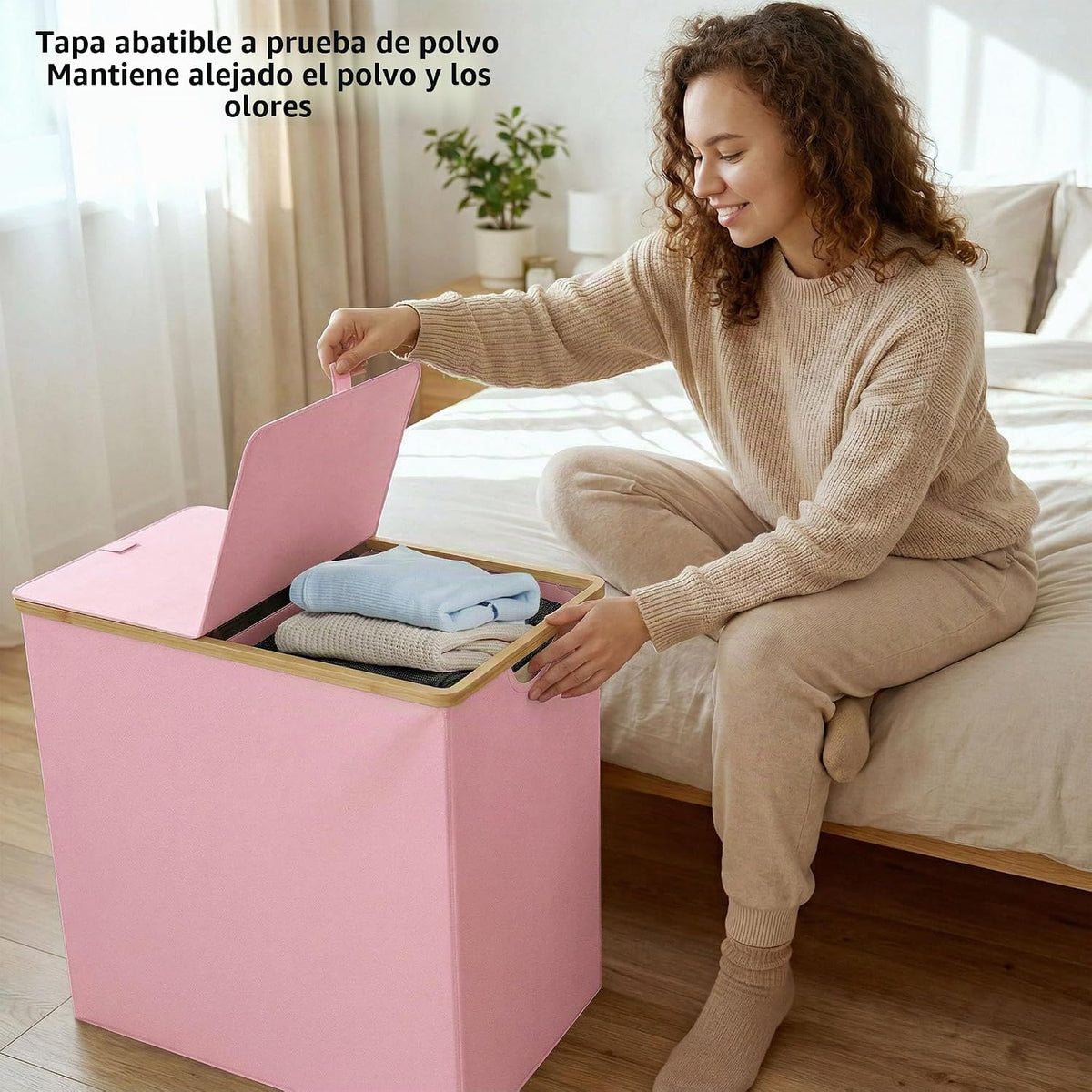 efluky Cesta doble para ropa sucia con tapa y 2 bolsas extraíbles