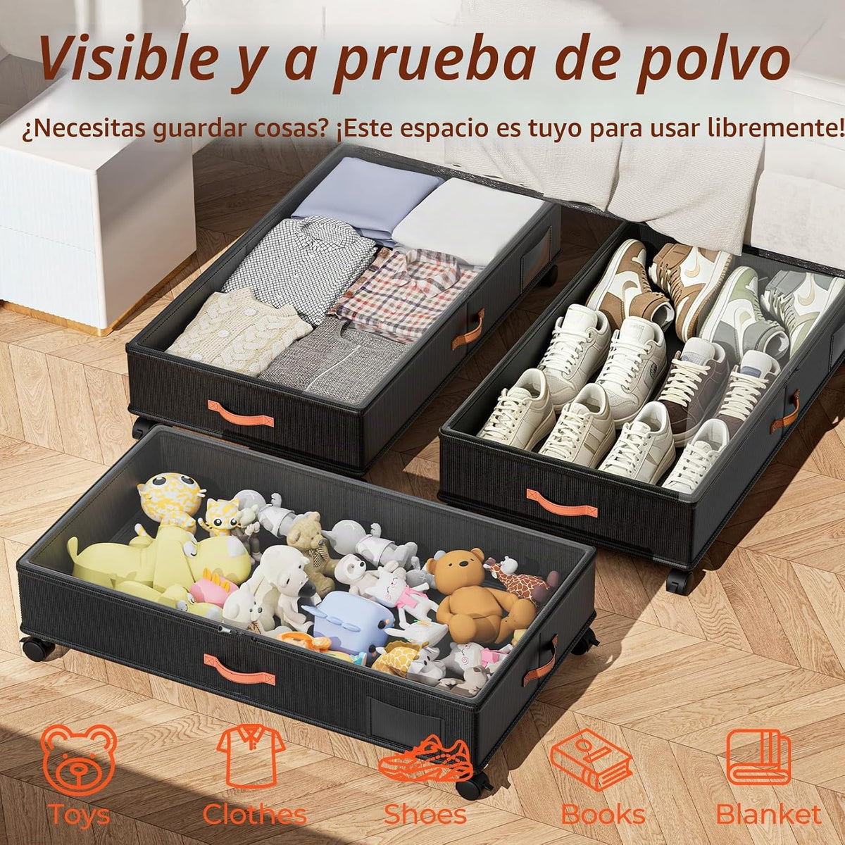 Tsinglax 66L - Paquete de 2 unidades, almacenamiento debajo de la cama con ruedas, 30 pulgadas de largo x 16 pulgadas de ancho x 7.5 pulgadas de alto