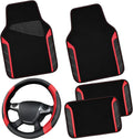 CAR PASS Funda para volante de cuero y alfombrillas de coche impermeables, combo universal de microfibra para coche, diseño deportivo antideslizante seguro y cómodo de 14.5-15 pulgadas para el 95 % de