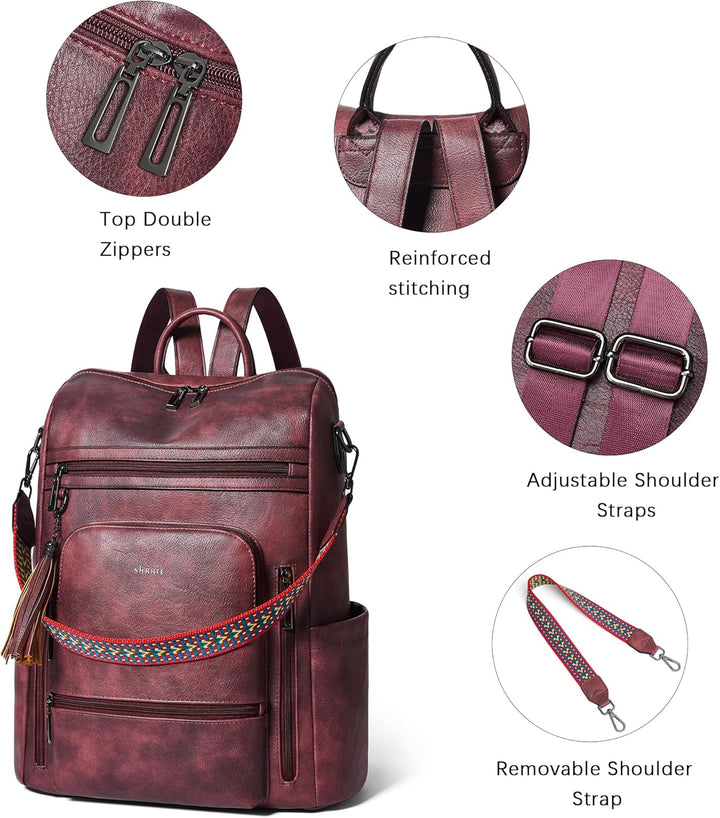 Shrrie Mochila de cuero vegano para computadora portátil para mujer...
