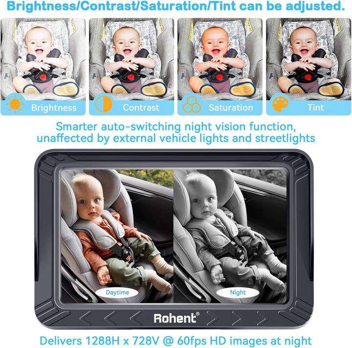 Rohent Cámara de coche para bebé, 5 pulgadas HD 1080P, visión noctu...