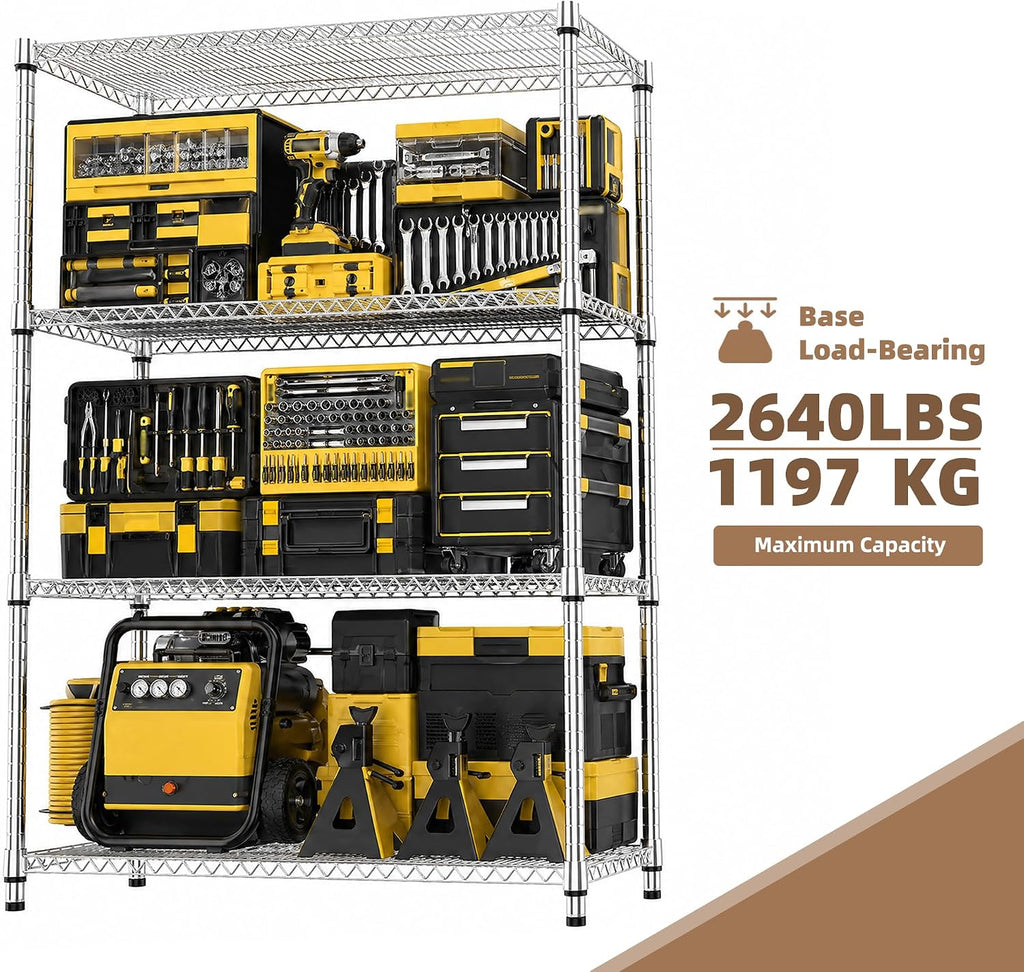 M MZG Estantería de garaje resistente de 4 estantes, estante de almacenamiento ajustable para cocina, lavandería, baño, despensa, capacidad de 2640 libras, color plateado, 17.7 x 47.3 x 70.4 pulgadas