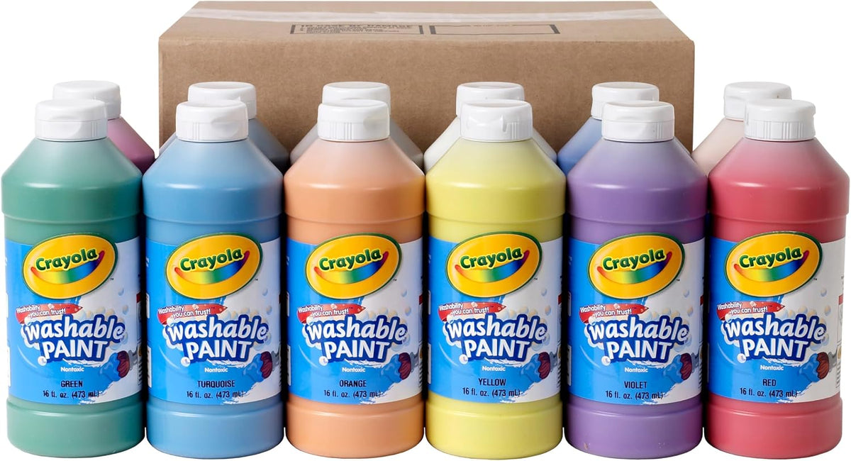 Crayola Pintura Lavable para niños 12 unidades, Pintura para manualidades en aula imprescindible