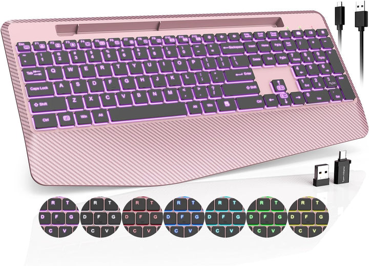 Teclado inalámbrico con retroiluminación de 7 colores, reposamuñeca...