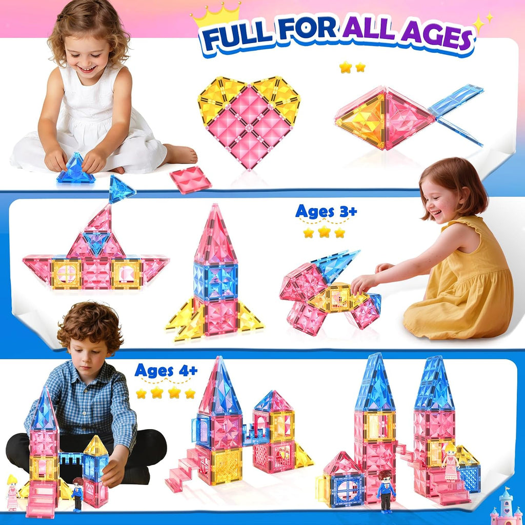 Diamond Magnetic Tiles Princess Castle Building Girls Toys Ages 3-12 Games