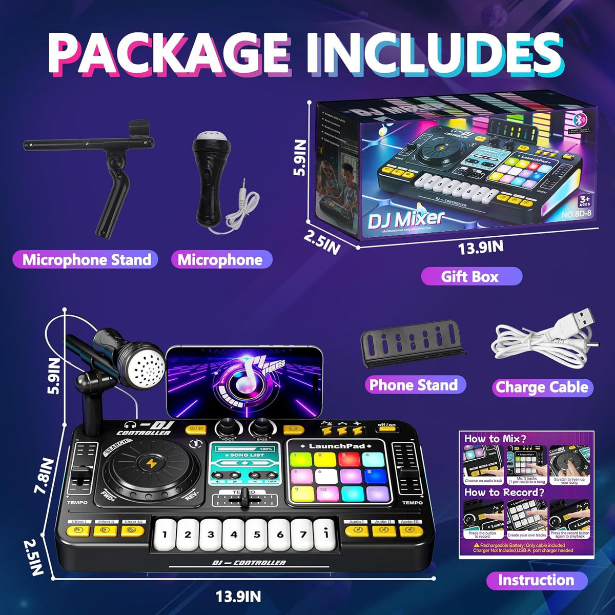 Kids DJ Mixer Table Musical Toy con Lights & Bluetooth