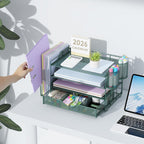 Lámpara gianotter Organizador de escritorio de 4 niveles con cajones, soportes para archivos, bandejas para cartas y soportes para bolígrafos, accesorios de espacio de trabajo para suministros de oficina