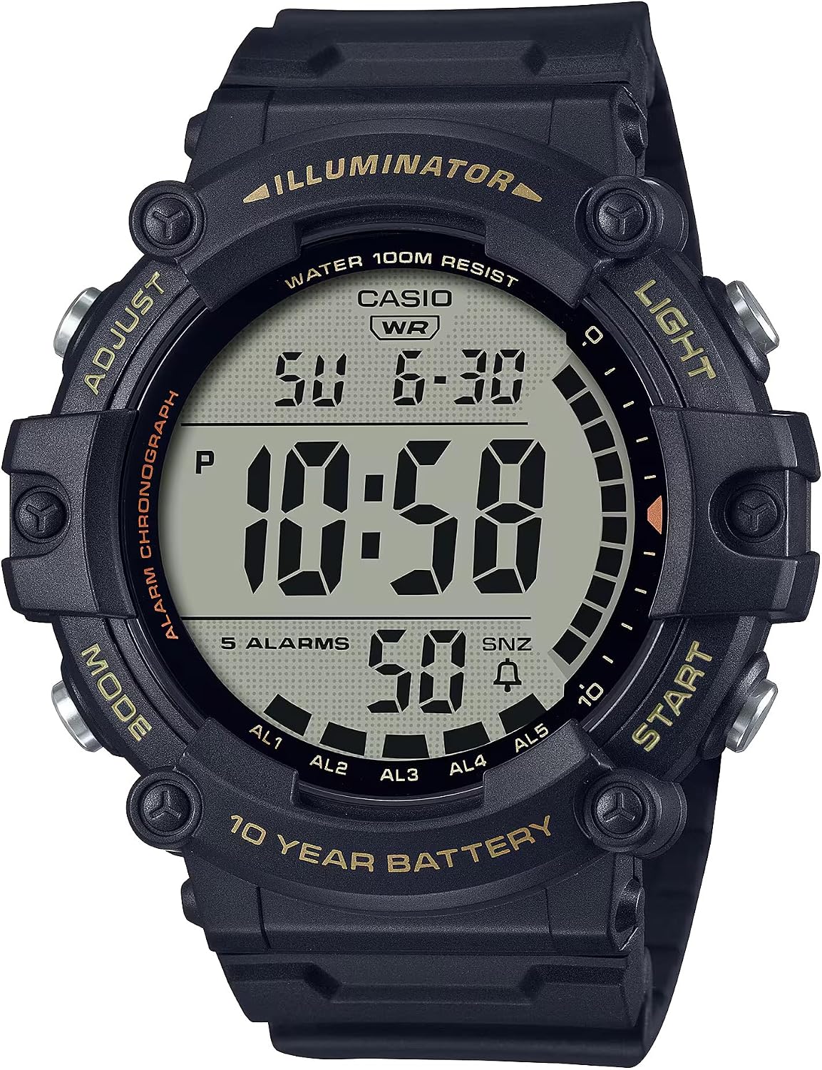 Casio Illuminator AE1500WH Series | Batería de 10 años | Retroiluminación LED | 5 alarmas | Cronómetro de 1/100 segundos | Reloj digital para hombre