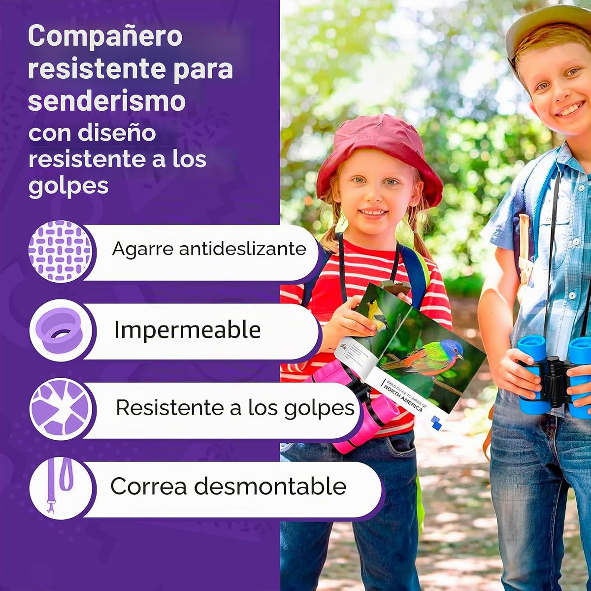 Think Peak - Binoculares morados, juguete científico para niños de 3 a 12 años, aventura real y compacta al aire libre y educativa STEM explorador de senderismo para observación de aves, camping, regalo de cumpleaños para niños