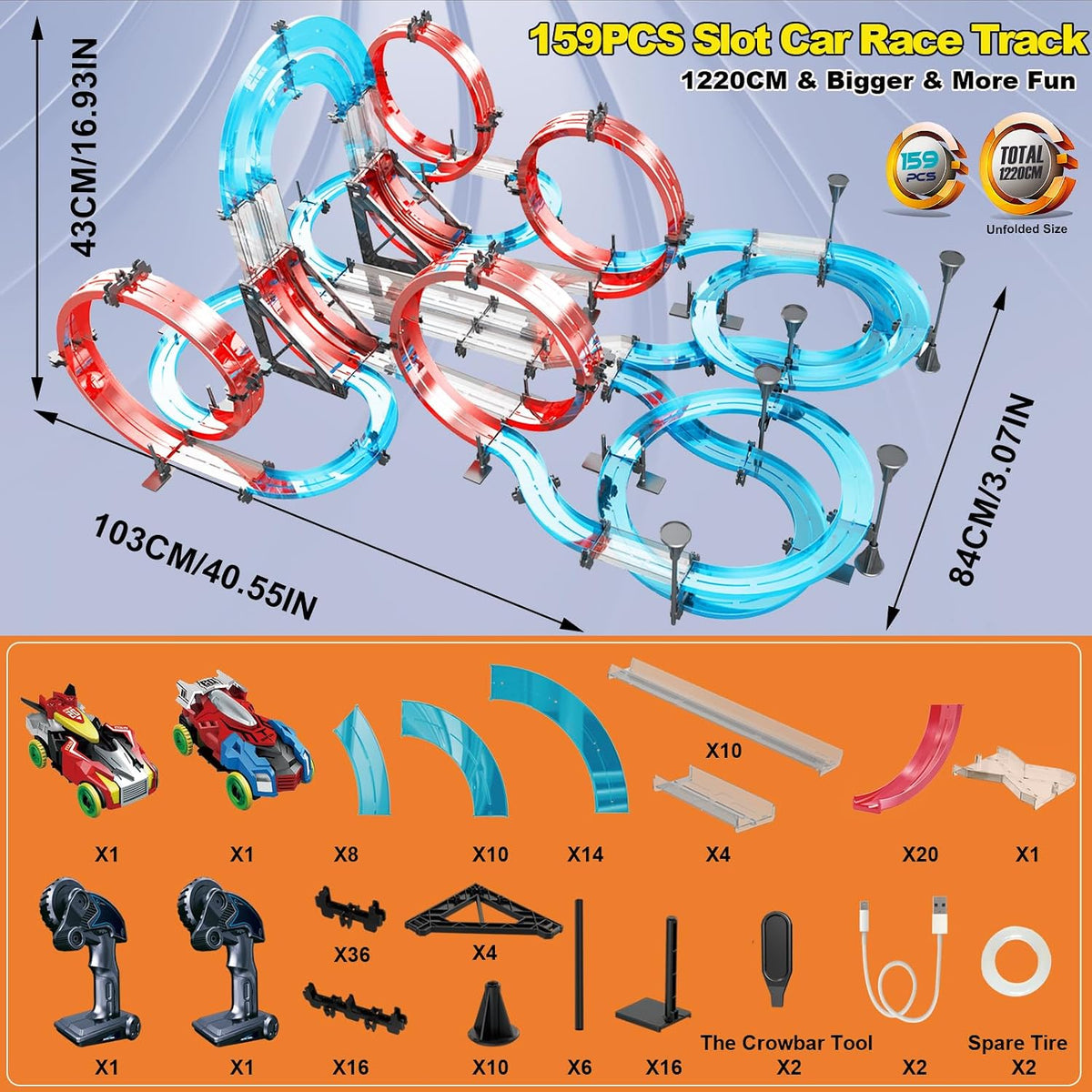 Juego de pistas de carreras de coches de tragamonedas con control remoto eléctrico de doble jugador, juego de carreras de autos magnéticos con controladores manuales, pista circular de paso elevado, juguetes de cumpleaños para niños de 6, 7, 8-12