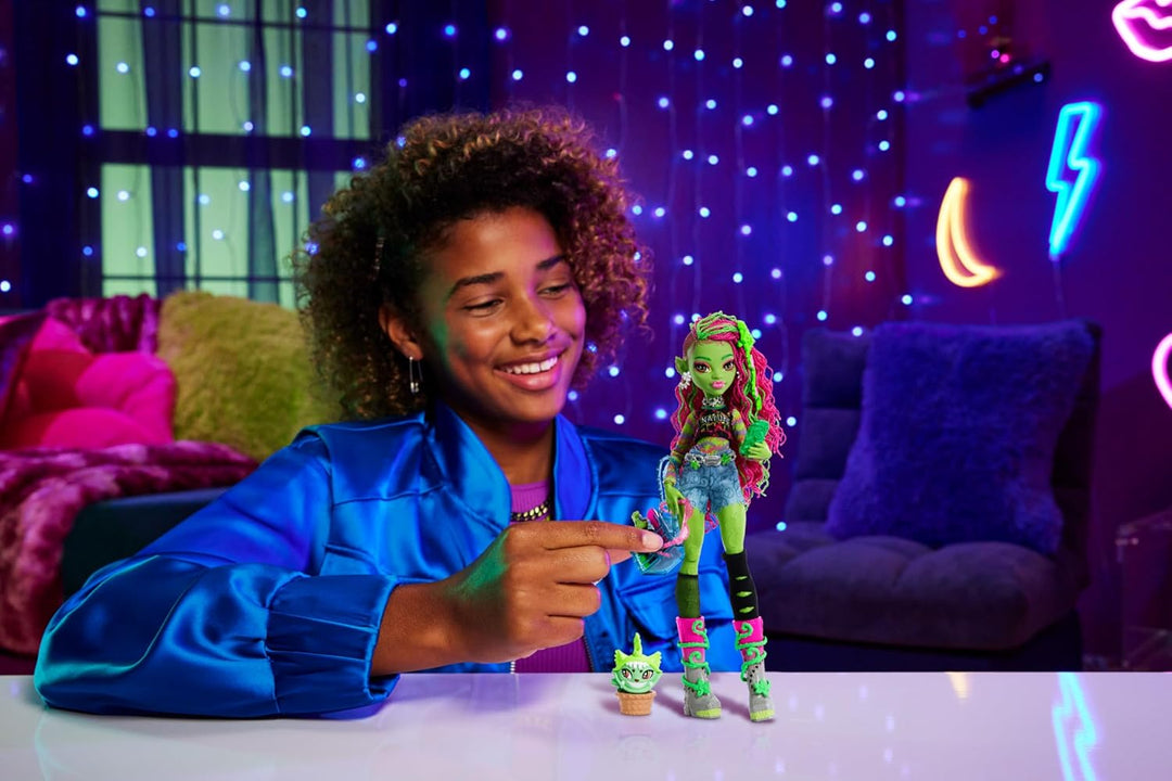 Muñeca Monster High Venus McFlytrap, monstruo planta con mascota ga...