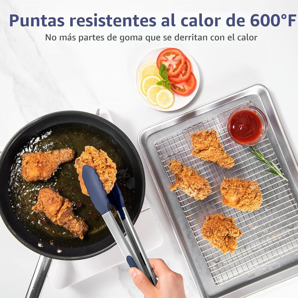 U-Taste Pinzas de Cocina para Cocinar, Resistencia al Calor de 600ºF, 3Pcs/Azul Medianoche