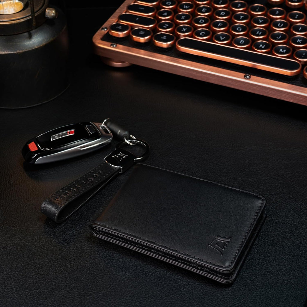 Kings Loot Cartera para hombre, bloqueo RFID, bolsillo para efectivo, negro