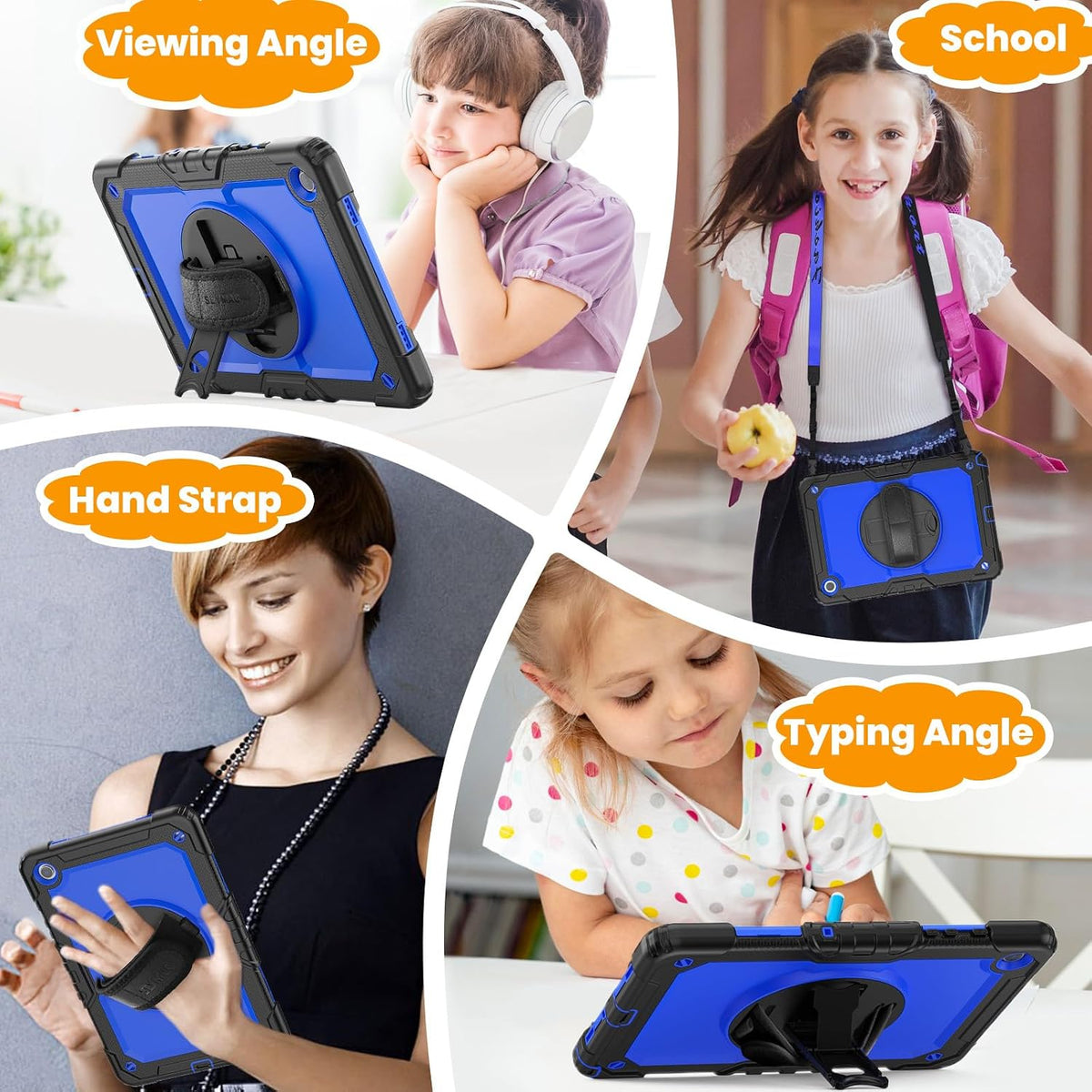SEYMAC stock Funda para Samsung Galaxy Tab A11+ Plus/A9+ Plus de 11 pulgadas, funda de protección contra caídas de cuerpo completo con protector de pantalla y soporte para lápiz [correa de mano