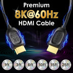 Fosmon - Cable HDMI de 8 K, 25 pies de largo, cable ultra-alta velocidad HDMI 2.1, 48 Gbps, 8 K a 60 Hz, 4 K a 120 Hz, compatible con TV UHD, HDTV, streaming, laptop, PC, monitor, proyector, Blu-ray