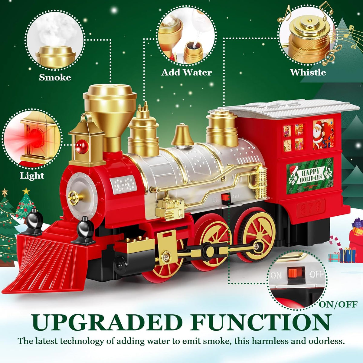 BainGesk Juego de tren de Navidad con vapor luz y sonidos