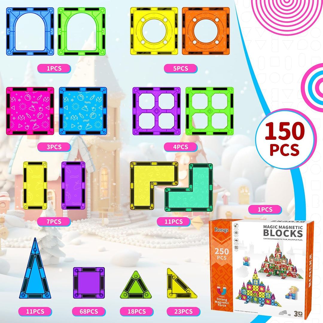 Ronqs 250 PCS Azulejos Magnéticos Educativos 3D STEM para Niños Blo...