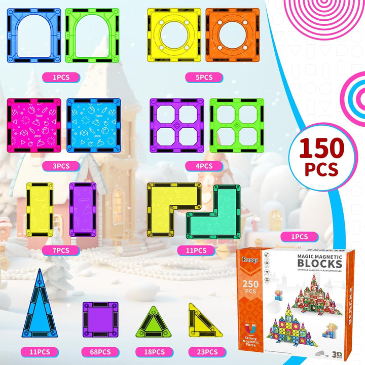 Ronqs 250 PCS Azulejos Magnéticos Educativos 3D STEM para Niños Blo...