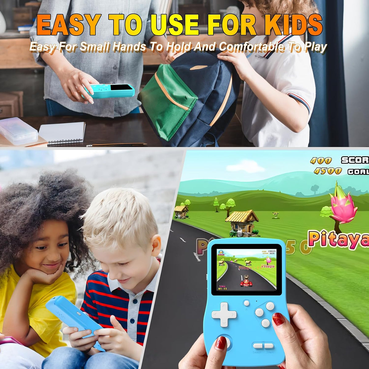 Juegos de mano de 32 bits para niños precargados 139 videojuegos, reproductor de videojuegos portátil con pantalla IPS de 3.0 pulgadas y batería recargable, mini juegos de viaje, regalos electrónicos