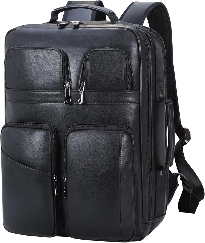 TIDING Mochila para portátil de cuero de grano completo de 17.3 pul...
