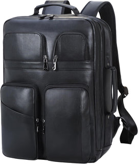 TIDING Mochila para portátil de cuero de grano completo de 17.3 pul...
