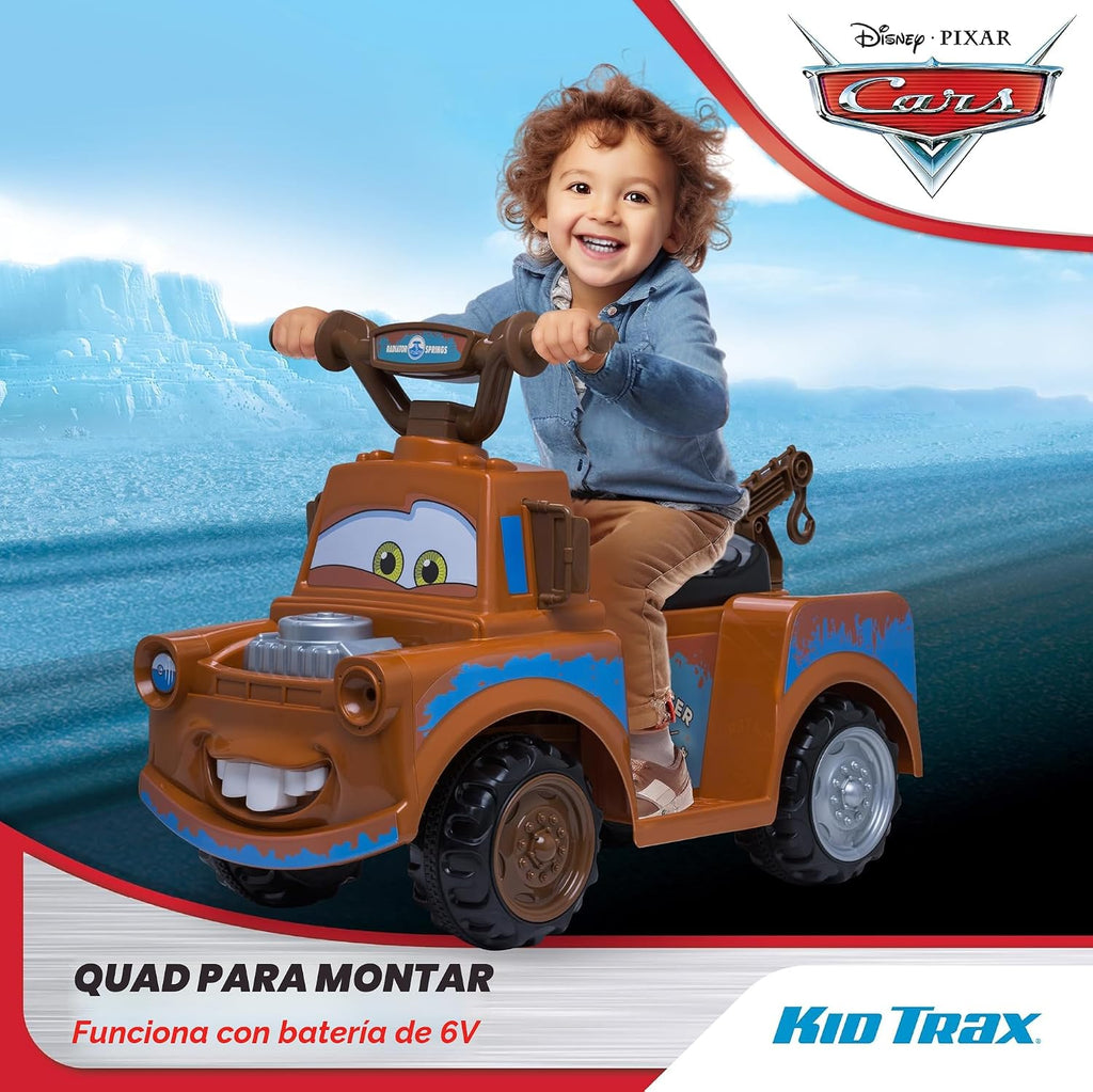 Kid Trax - Cuatriciclo eléctrico de juguete para montar con diseño de Tow Mate de Cars 3 de Disney para niños pequeños de 1 año y medio a 3 años y con peso máximo de 45 libras, batería de 6 voltios y