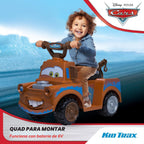 Kid Trax - Cuatriciclo eléctrico de juguete para montar con diseño de Tow Mate de Cars 3 de Disney para niños pequeños de 1 año y medio a 3 años y con peso máximo de 45 libras, batería de 6 voltios y