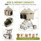 Paseador doble para mascotas con 2 transportines desmontables para perros y gatos pequeños y medianos