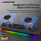 Monster SD100 Altavoces de computadora para PC de escritorio, altavoces estéreo de PC de 28 W con emparejamiento inalámbrico TWS, Bluetooth 6.0 y barra de sonido auxiliar de 0.1 in, graves profundos