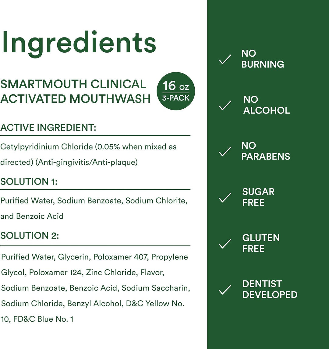 SmartMouth - Enjuague bucal clínico activado con zinc, menta limpia...