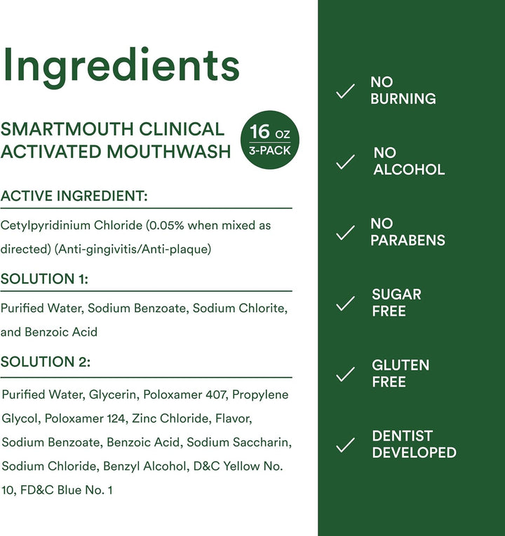 SmartMouth - Enjuague bucal clínico activado con zinc, menta limpia...