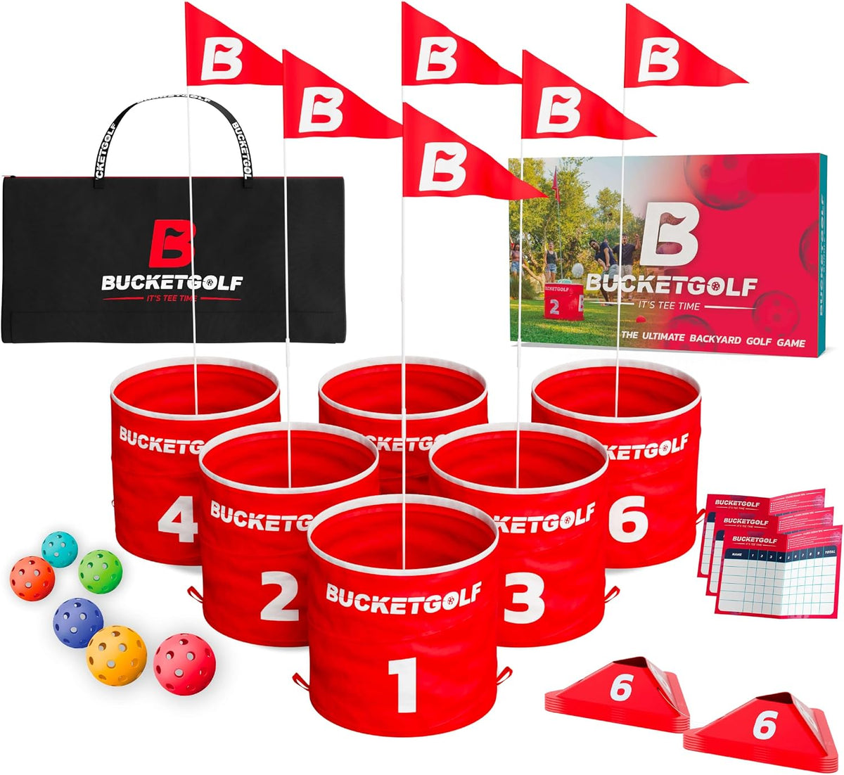 BUCKETGOLF Paquete de 6 agujeros con palos, juego de golf para patio