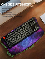 Reposamuñecas ergonómico con soporte para teclado, reposamanos acolchado, cómoda espuma viscoelástica integrada para escribir de forma natural y aliviar el dolor de muñeca, galaxia profunda