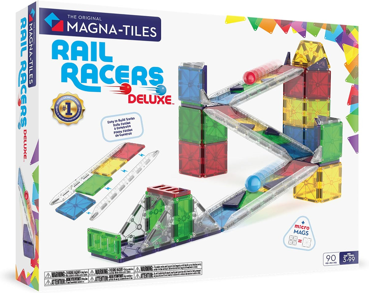 MAGNA-TILES Rail Racers Deluxe Set de Construcción Magnética de 90 Piezas, La Marca Original de Construcción Magnética