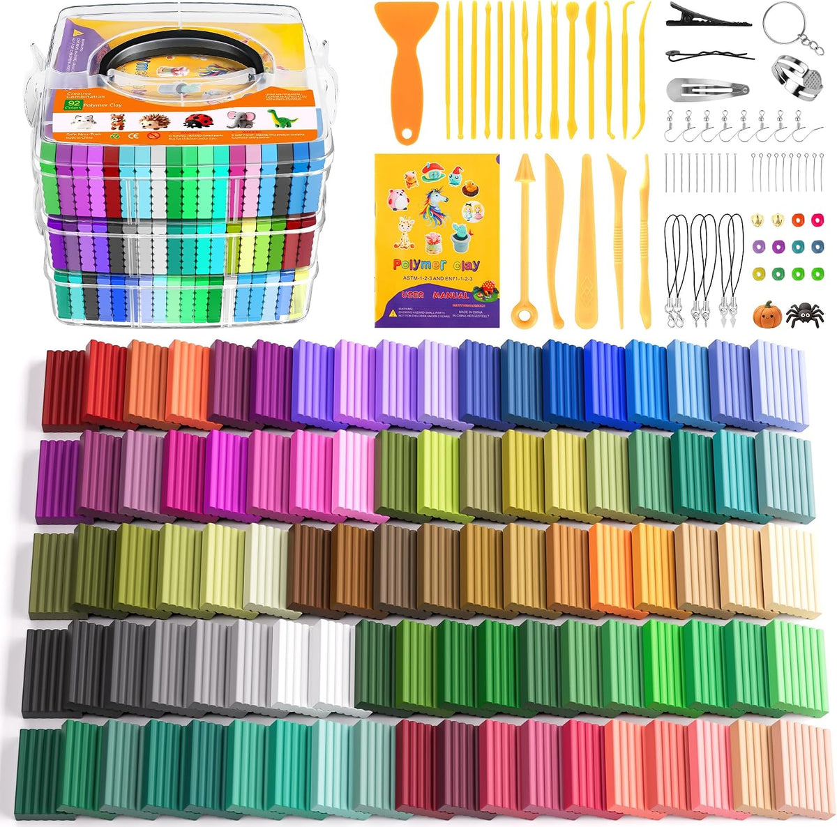 Kits de arcilla polimérica de 92 colores, arcilla de modelado de