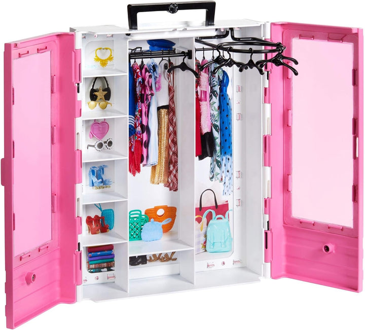 Barbie Fashionistas Ultimate Closet, rosa con estante plegable y as...