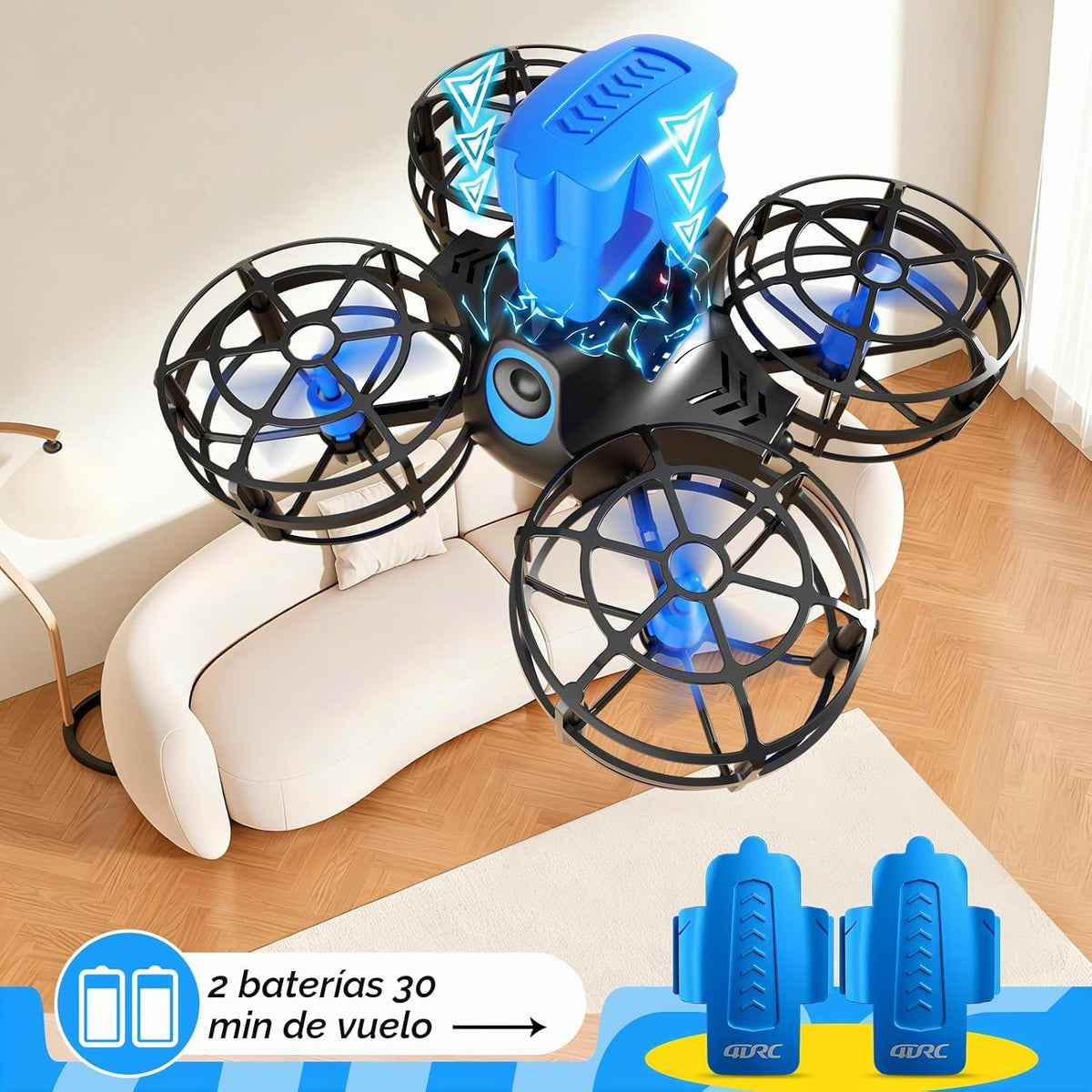 4DRC V18 Mini dron para niños principiantes, cuadricóptero RC con 2 modos de control, modo sin cabeza, retención de altitud, vuelo automático, 3 velocidades, giros 3D, luces LED, 2 baterías, juguete