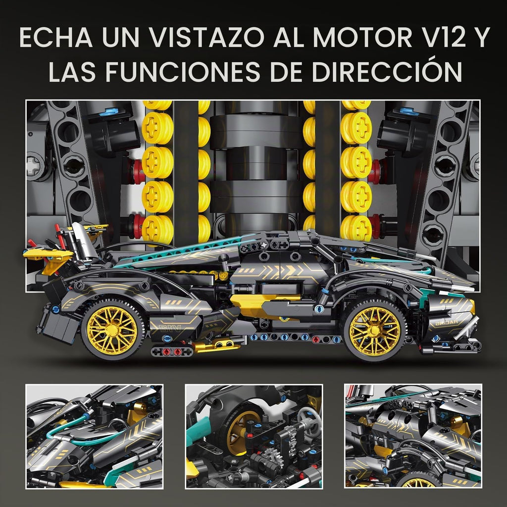 JSINMA Technic Sports Car Building Blocks Juguetes para niños o adultos Kits 1:14 MOC Lambo V12 Juego de construcción Speed Champions Racing Modelo de vehículo para niños de 10, 12 y 14 años (1012 piezas)
