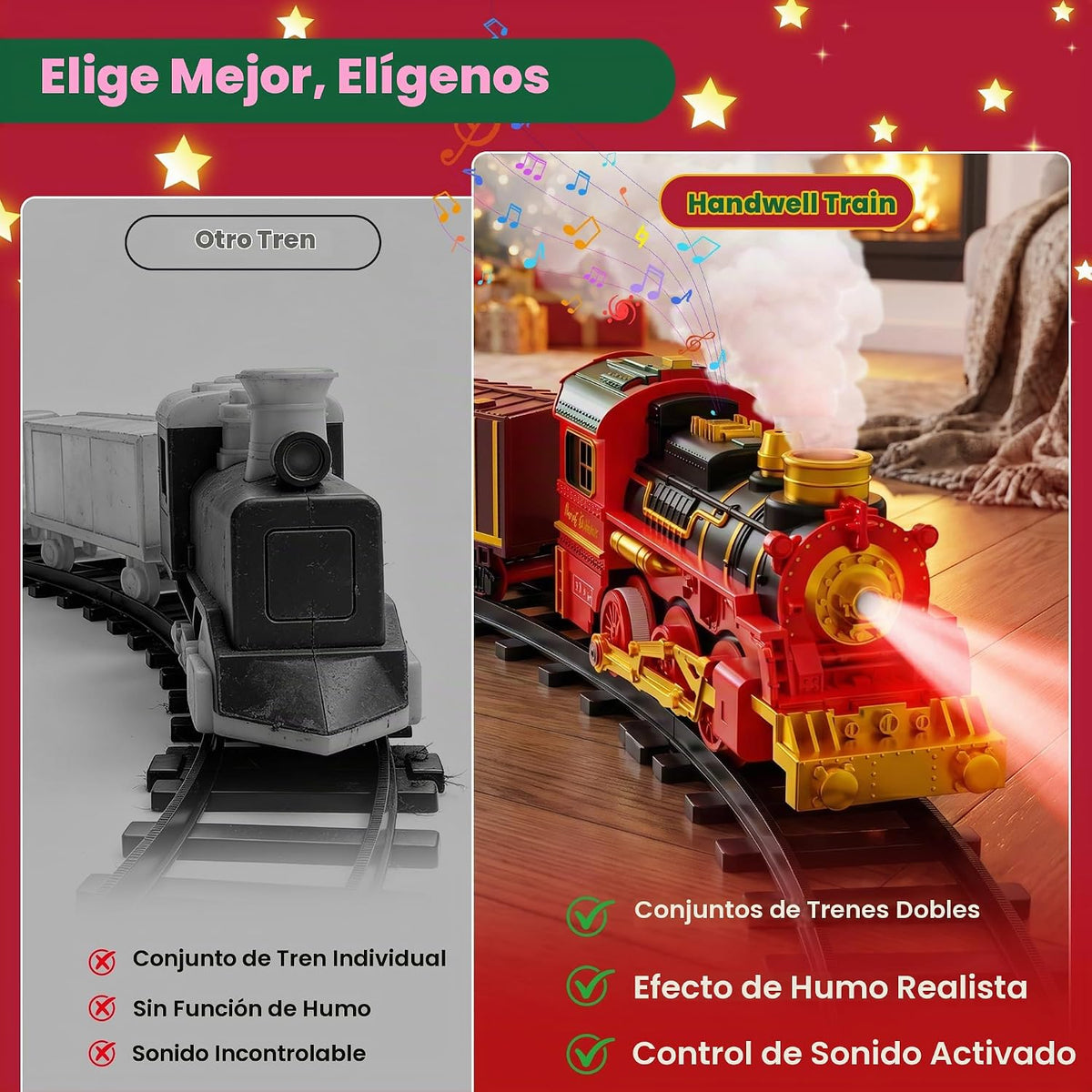 Juego de tren colgante para árbol de Navidad, tren de juguete de 2 niveles