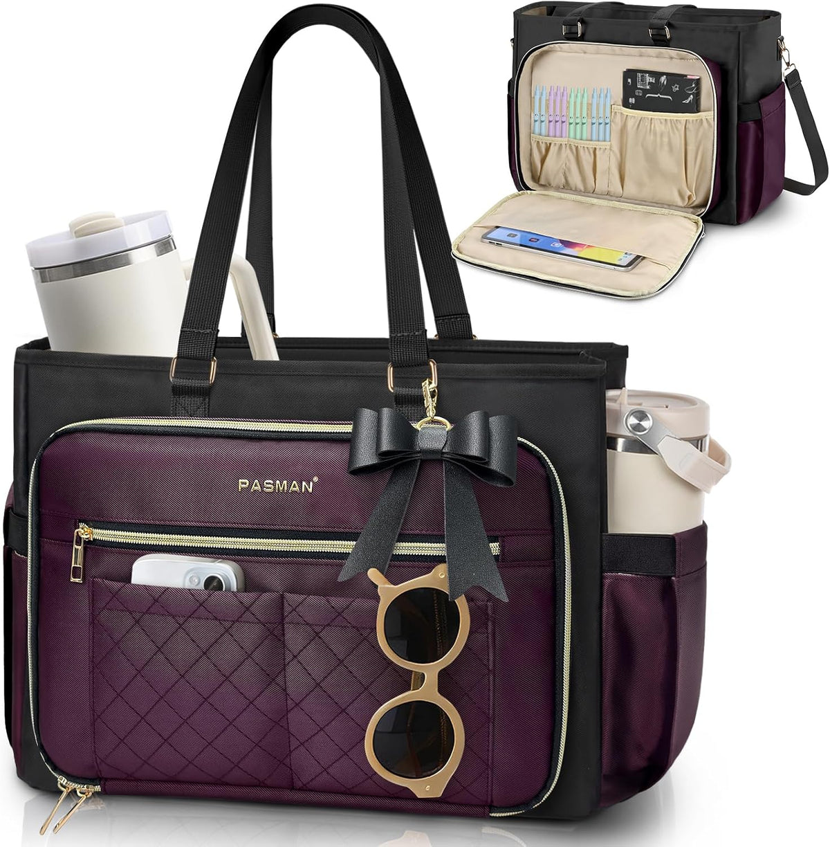 PASMAN Bolsa de mano para profesores para mujer, bolsa estructurada...