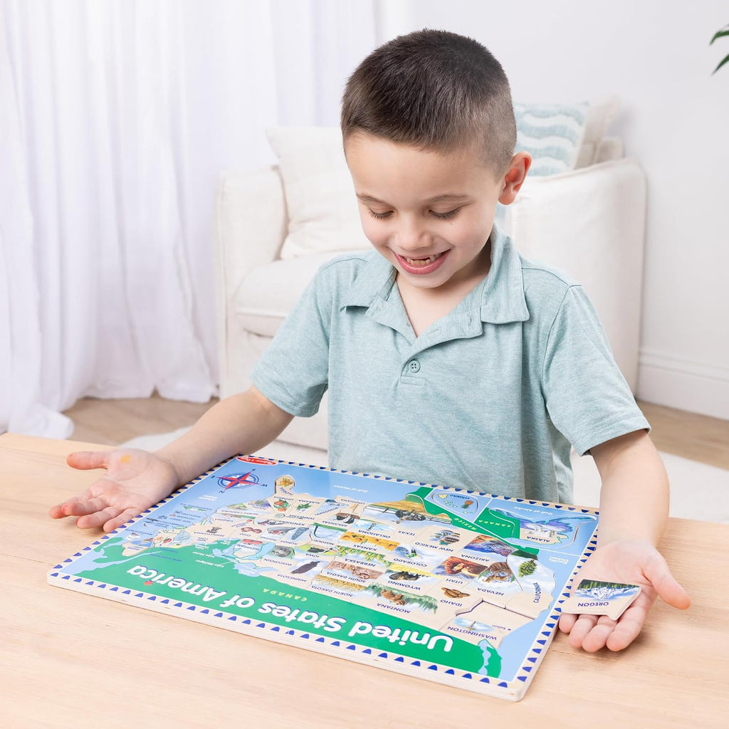 melissa & doug USA mapa rompecabezas de madera, Versión estándar, Multicolor