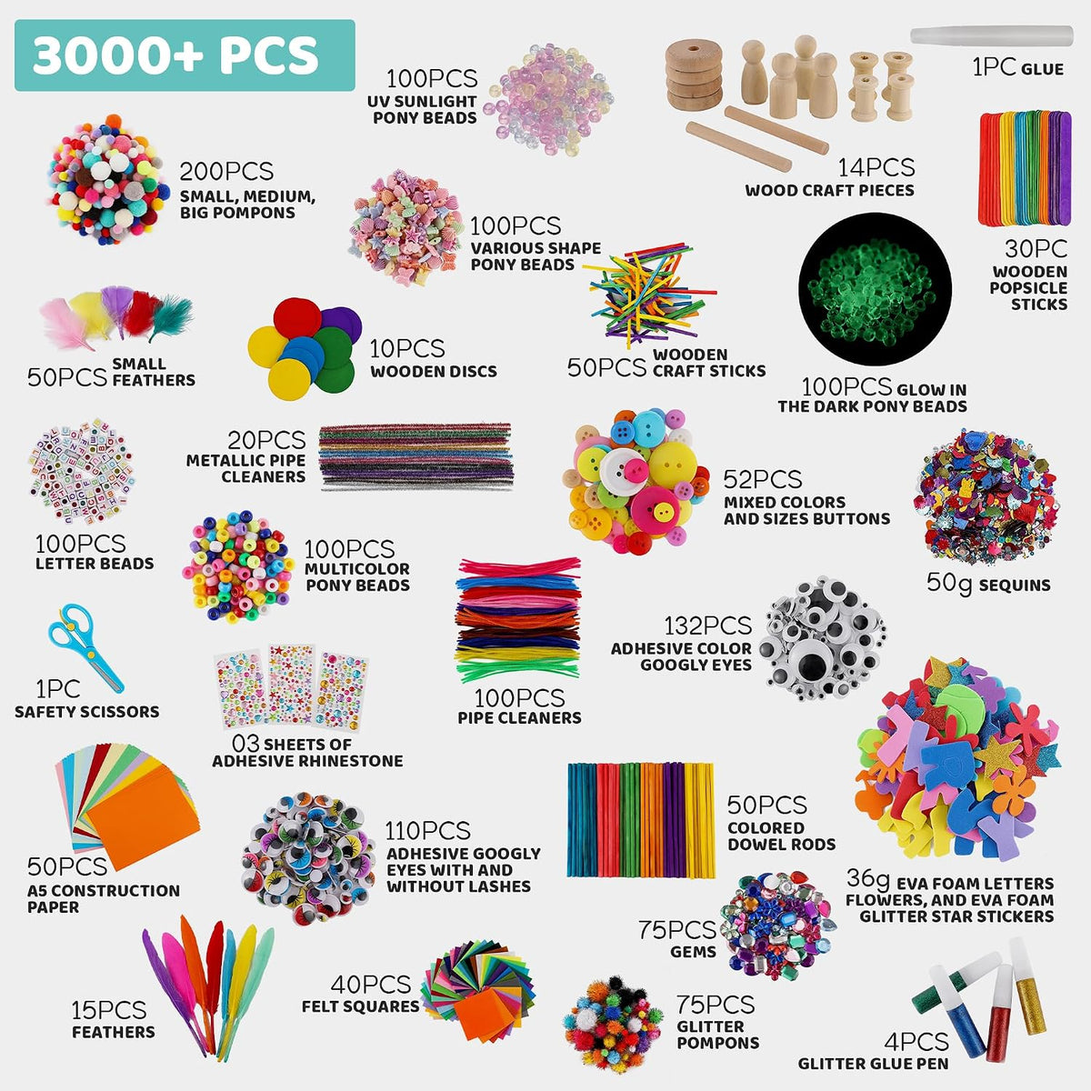 Más de 3000 piezas de suministros de arte y manualidades para niños de 3 a