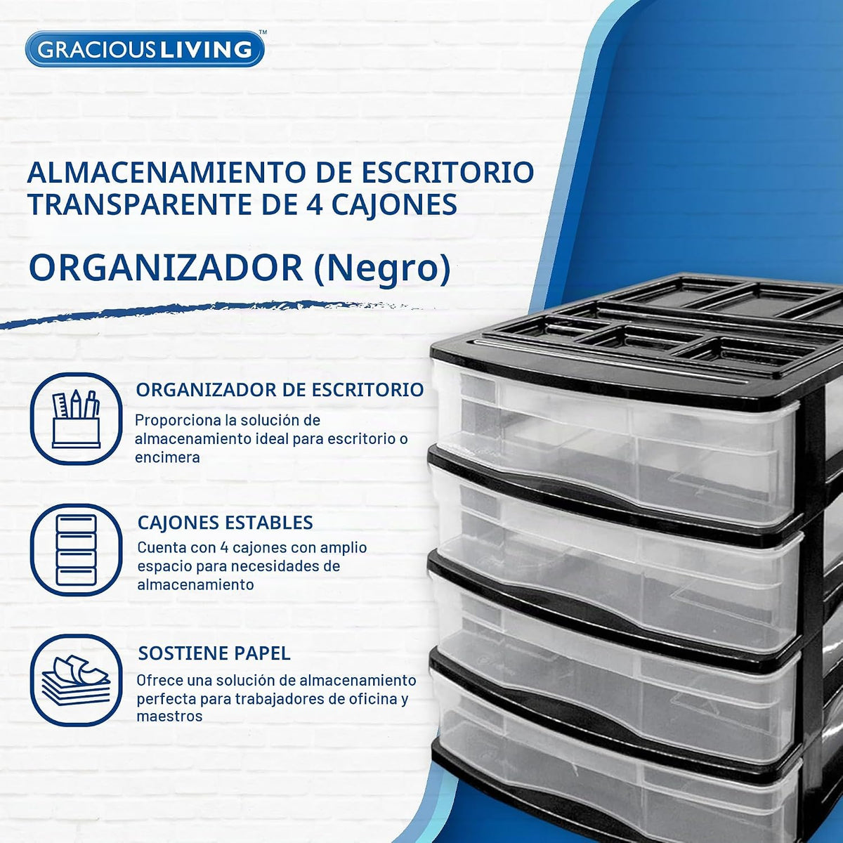Gracious Living - Organizador de almacenamiento de escritorio y encimera de