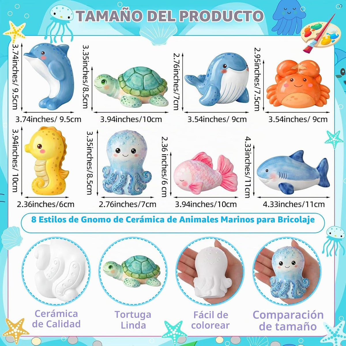 Reallnaive - Kit de pintura de cerámica de animales marinos para niños y