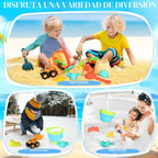 Juguetes de arena de playa, 29 piezas esenciales de viaje para la playa para niños y niñas de 3 a 10 años