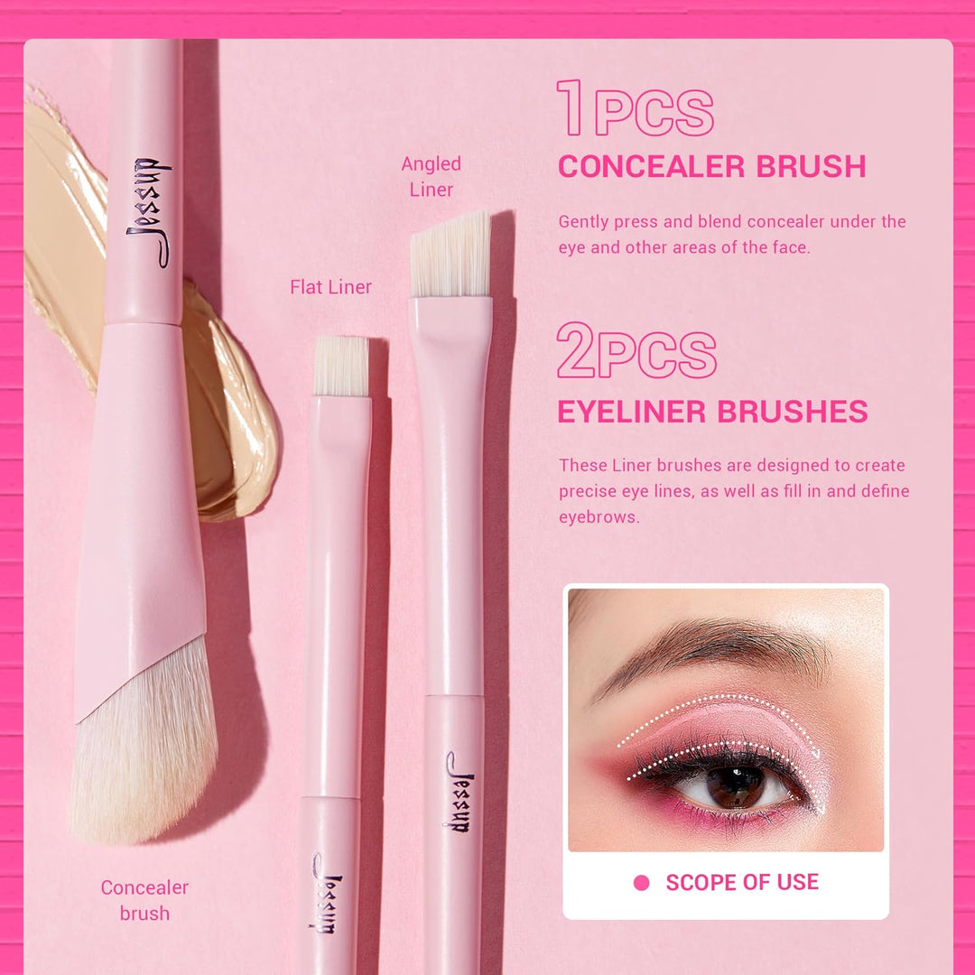 Jessup Juego de brochas para sombra de ojos 10 piezas, brochas de m...